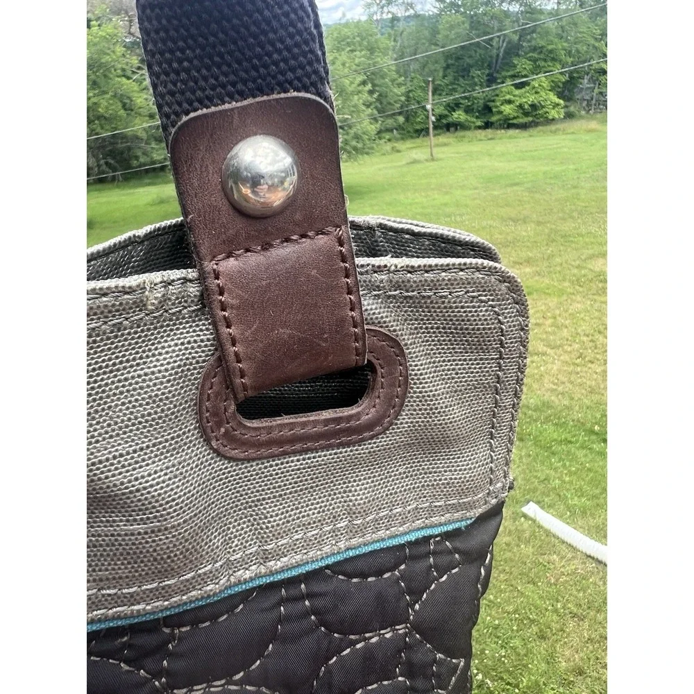 Fossil KEY-PER Black Gray Teal Quilted Fabric Shoulder Bag Satchel